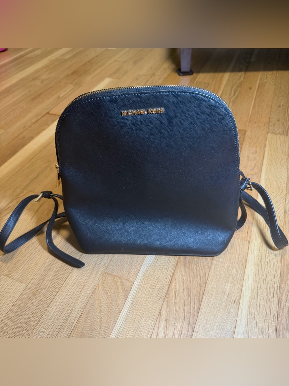 Michael Kors Black Saffiano Leather Backpack Gold Hardware